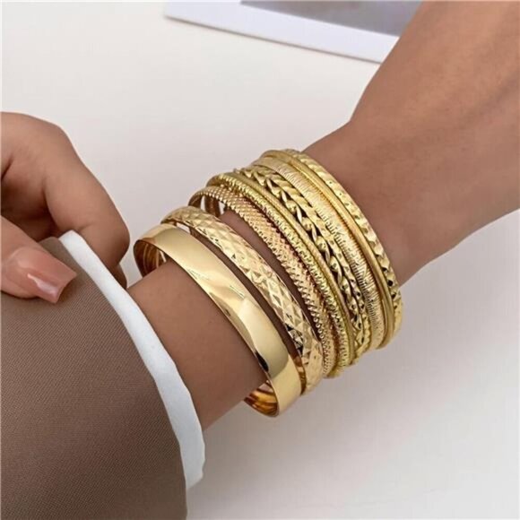 Gold Bracelets for Women, 14K Gold Plated Dainty Layered Chain Bracelets Bangles - Picture 4 of 6